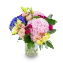 kytice hortenzií a trsových růží